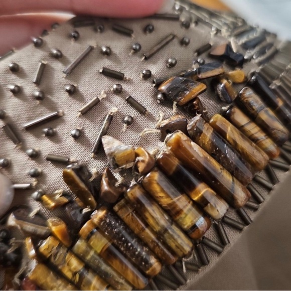 Chico's Astrine Khaki Tan Beaded Stretch Blazer Jacket. - Picture 6 of 8